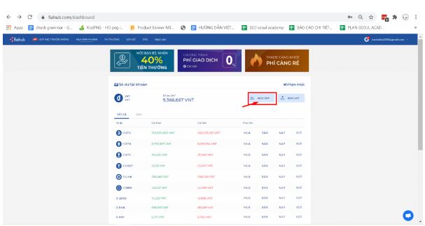 Giao diện mua VNT trên sàn Fiahub